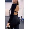imageAoxjox Long Sleeve Deep V Crop Tops for Women Sienna Open Back Thumb Hole Workout Cropped T Shirt TopBlack