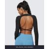imageAoxjox Long Sleeve Deep V Crop Tops for Women Sienna Open Back Thumb Hole Workout Cropped T Shirt TopBlack