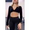 imageAoxjox Long Sleeve Deep V Crop Tops for Women Sienna Open Back Thumb Hole Workout Cropped T Shirt TopBlack