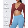 imageAoxjox Long Sleeve Deep V Crop Tops for Women Sienna Open Back Thumb Hole Workout Cropped T Shirt TopBurgundy