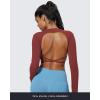 imageAoxjox Long Sleeve Deep V Crop Tops for Women Sienna Open Back Thumb Hole Workout Cropped T Shirt TopBurgundy