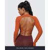 imageAoxjox Long Sleeve Deep V Crop Tops for Women Sienna Open Back Thumb Hole Workout Cropped T Shirt TopEarthy Brown