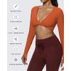 imageAoxjox Long Sleeve Deep V Crop Tops for Women Sienna Open Back Thumb Hole Workout Cropped T Shirt TopEarthy Brown