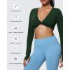 imageAoxjox Long Sleeve Deep V Crop Tops for Women Sienna Open Back Thumb Hole Workout Cropped T Shirt TopForest Green