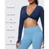 imageAoxjox Long Sleeve Deep V Crop Tops for Women Sienna Open Back Thumb Hole Workout Cropped T Shirt TopNavy
