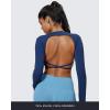 imageAoxjox Long Sleeve Deep V Crop Tops for Women Sienna Open Back Thumb Hole Workout Cropped T Shirt TopNavy