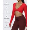 imageAoxjox Long Sleeve Deep V Crop Tops for Women Sienna Open Back Thumb Hole Workout Cropped T Shirt TopRacing Red