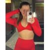 imageAoxjox Long Sleeve Deep V Crop Tops for Women Sienna Open Back Thumb Hole Workout Cropped T Shirt TopRacing Red