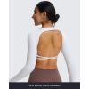 imageAoxjox Long Sleeve Deep V Crop Tops for Women Sienna Open Back Thumb Hole Workout Cropped T Shirt TopWhite