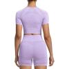 imageAoxjox Womens Workout Vital Short Sleeve Seamless Crop Top Yoga Gym Sport Shirts T ShirtB Lilac Marl Crop Tops
