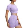 imageAoxjox Womens Workout Vital Short Sleeve Seamless Crop Top Yoga Gym Sport Shirts T ShirtB Lilac Marl Crop Tops