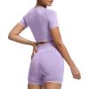 imageAoxjox Womens Workout Vital Short Sleeve Seamless Crop Top Yoga Gym Sport Shirts T ShirtB Lilac Marl Crop Tops