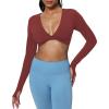 imageAoxjox Long Sleeve Deep V Crop Tops for Women Sienna Open Back Thumb Hole Workout Cropped T Shirt TopBurgundy