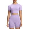 imageAoxjox Womens Workout Vital Short Sleeve Seamless Crop Top Yoga Gym Sport Shirts T ShirtB Lilac Marl Crop Tops