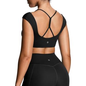 imageAoxjox Womens Workout Sports Bras Luxeyoga Fitness Scrunch Bra Yoga Crop TankBlack