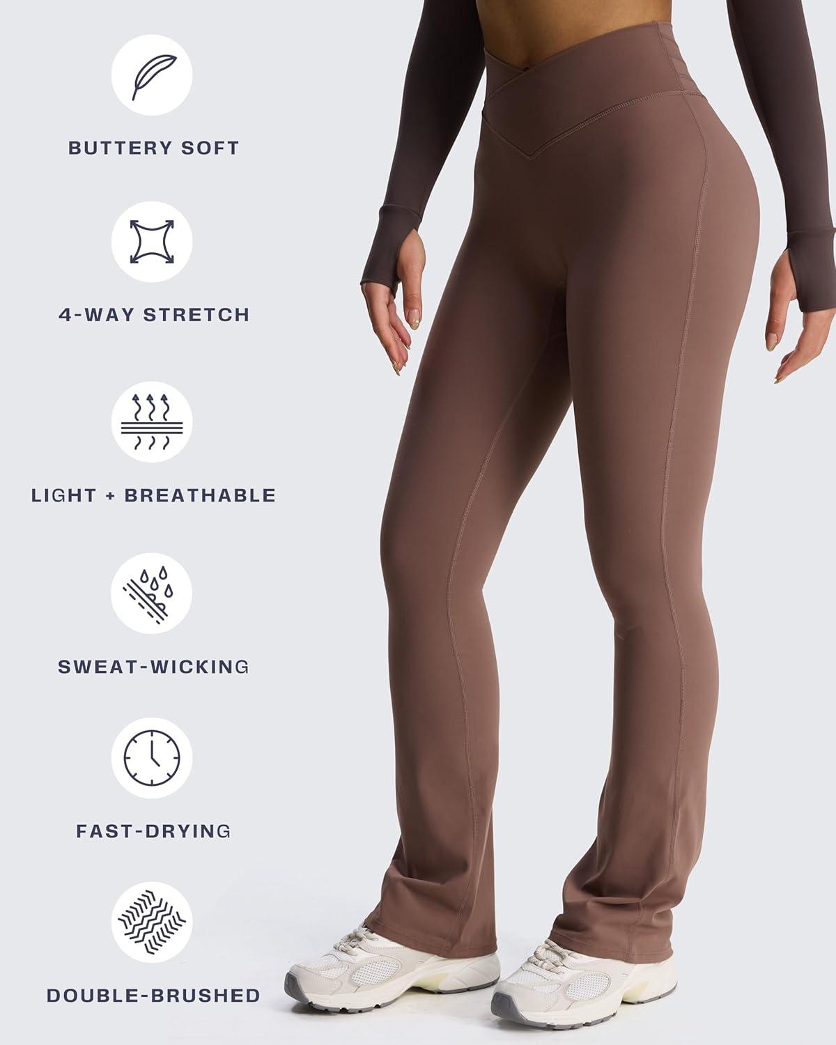 imageAoxjox Flare Leggings for Women Trinity Tummy Control High Waisted Wide Leg Crosswaist Yoga Pants 29quot31quot33quotA Fudge Coffee