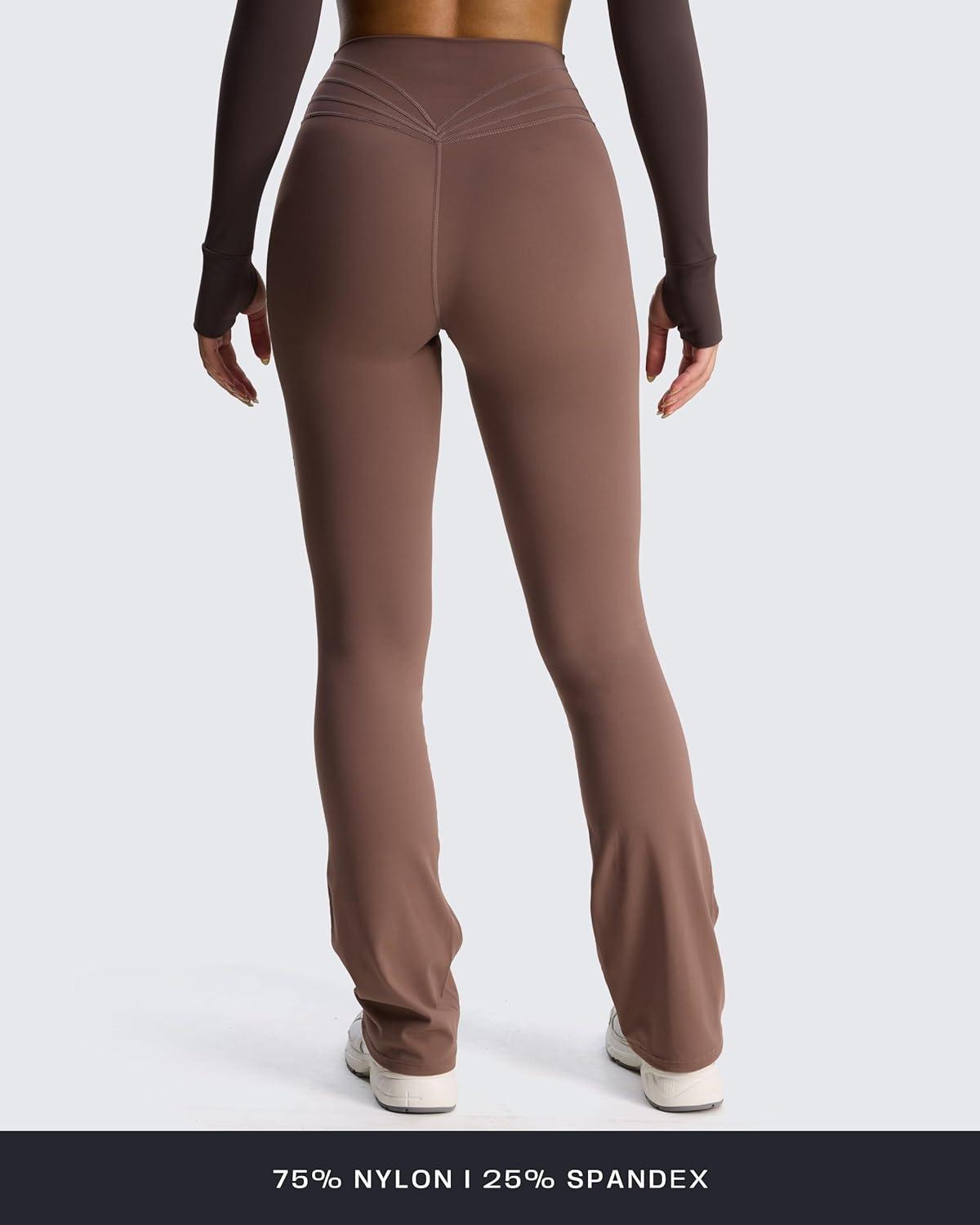 imageAoxjox Flare Leggings for Women Trinity Tummy Control High Waisted Wide Leg Crosswaist Yoga Pants 29quot31quot33quotA Fudge Coffee