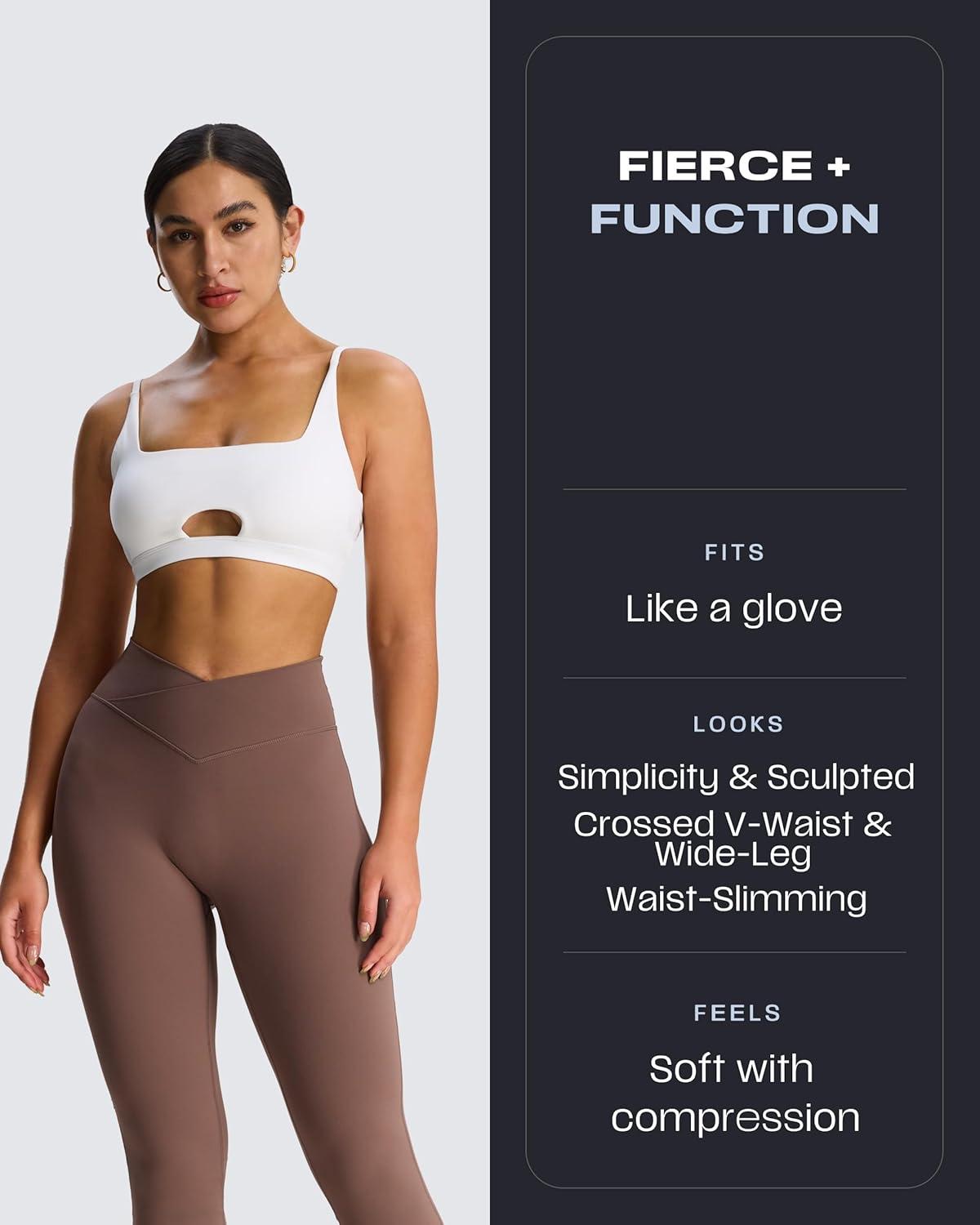 imageAoxjox Flare Leggings for Women Trinity Tummy Control High Waisted Wide Leg Crosswaist Yoga Pants 29quot31quot33quotA Fudge Coffee