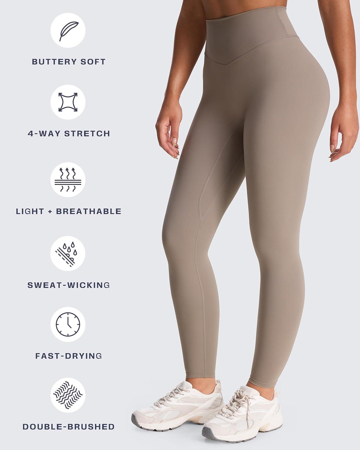 imageAoxjox High Waisted Workout Leggings for Women Tummy Control Buttery Soft Yoga Metamorph Deep V Pants 26quotDriftwood Run Small size Up