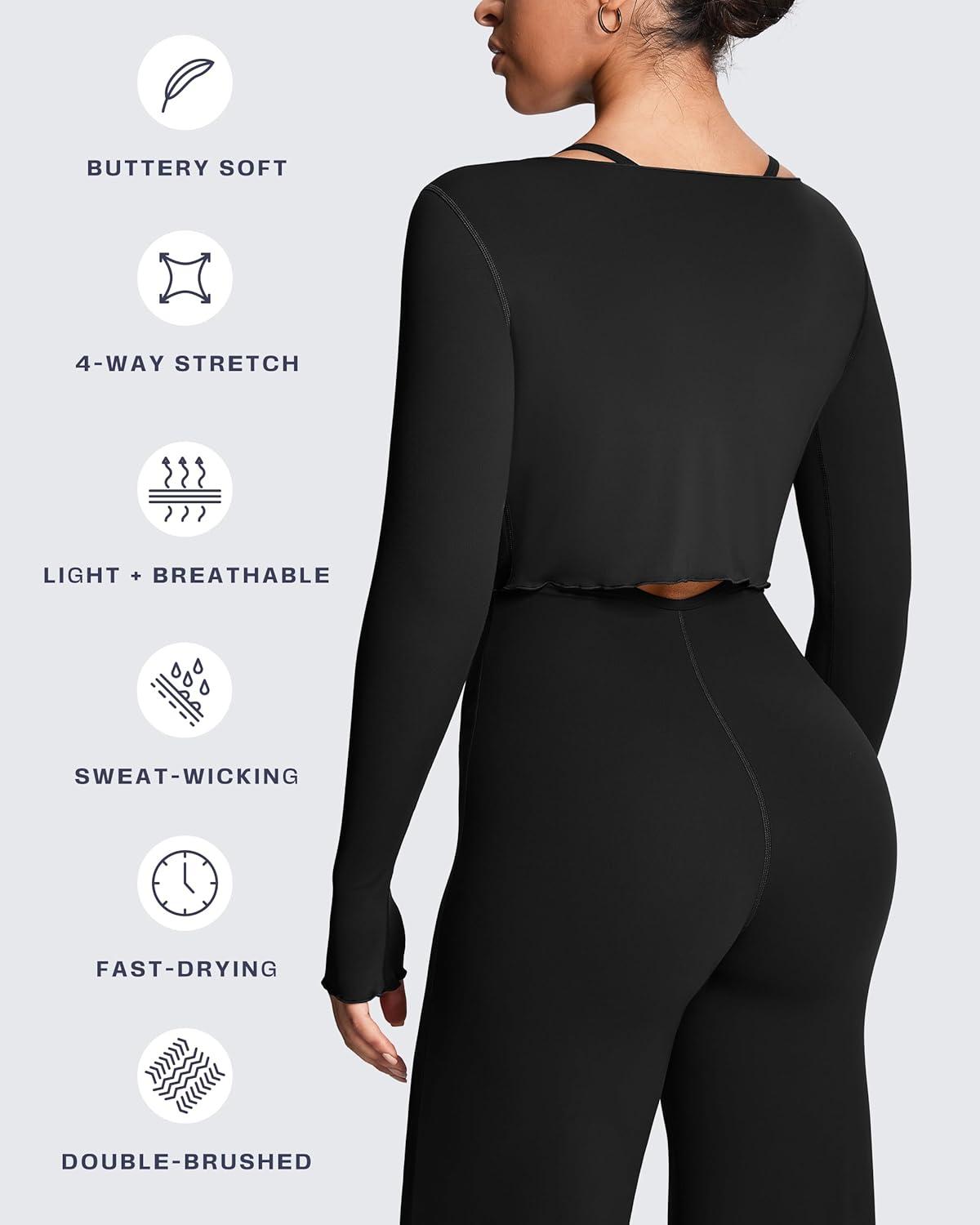 imageAoxjox Womens Athlenza Tie Front Wrap Tops Long Sleeve Shrug Crop Top Ballet Yoga Workout CardiganBlack