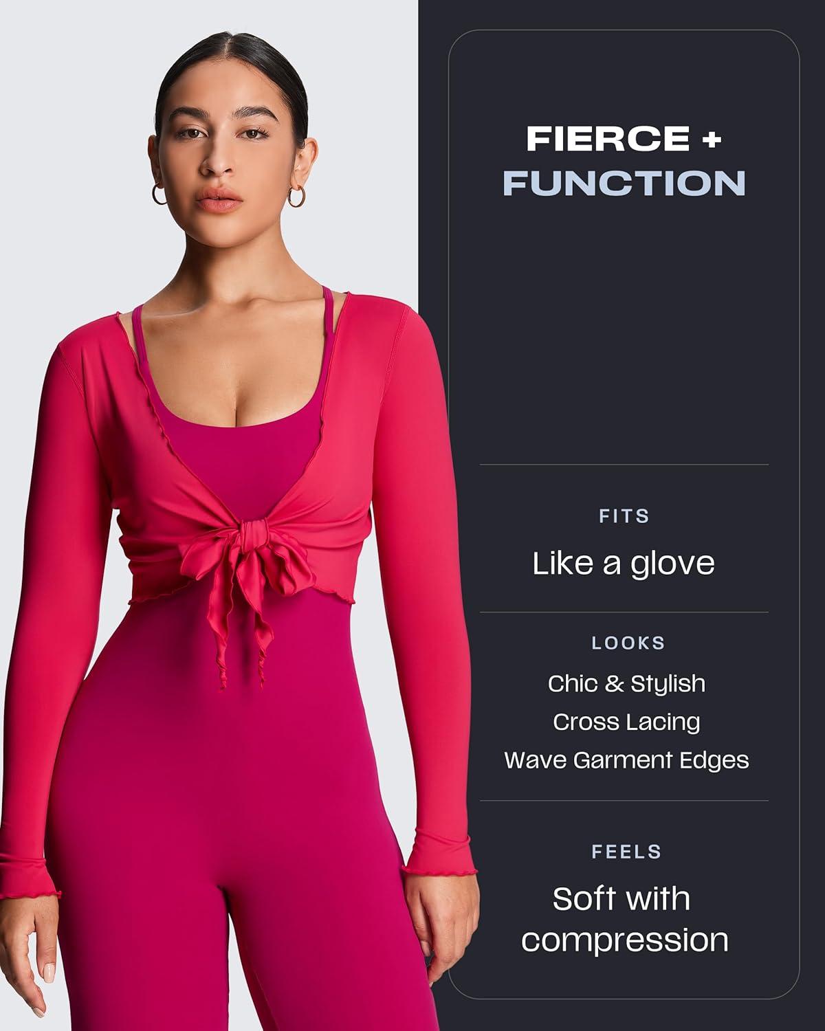 imageAoxjox Womens Athlenza Tie Front Wrap Tops Long Sleeve Shrug Crop Top Ballet Yoga Workout CardiganFuchsia