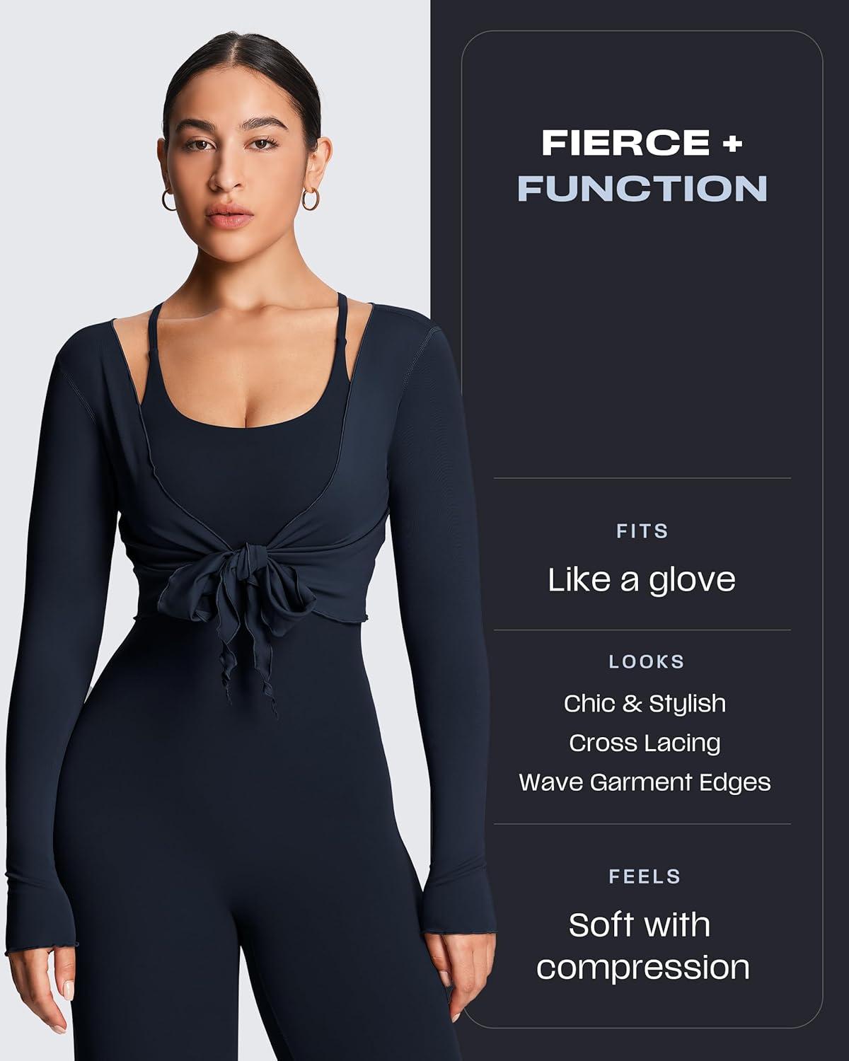 imageAoxjox Womens Athlenza Tie Front Wrap Tops Long Sleeve Shrug Crop Top Ballet Yoga Workout CardiganNavy