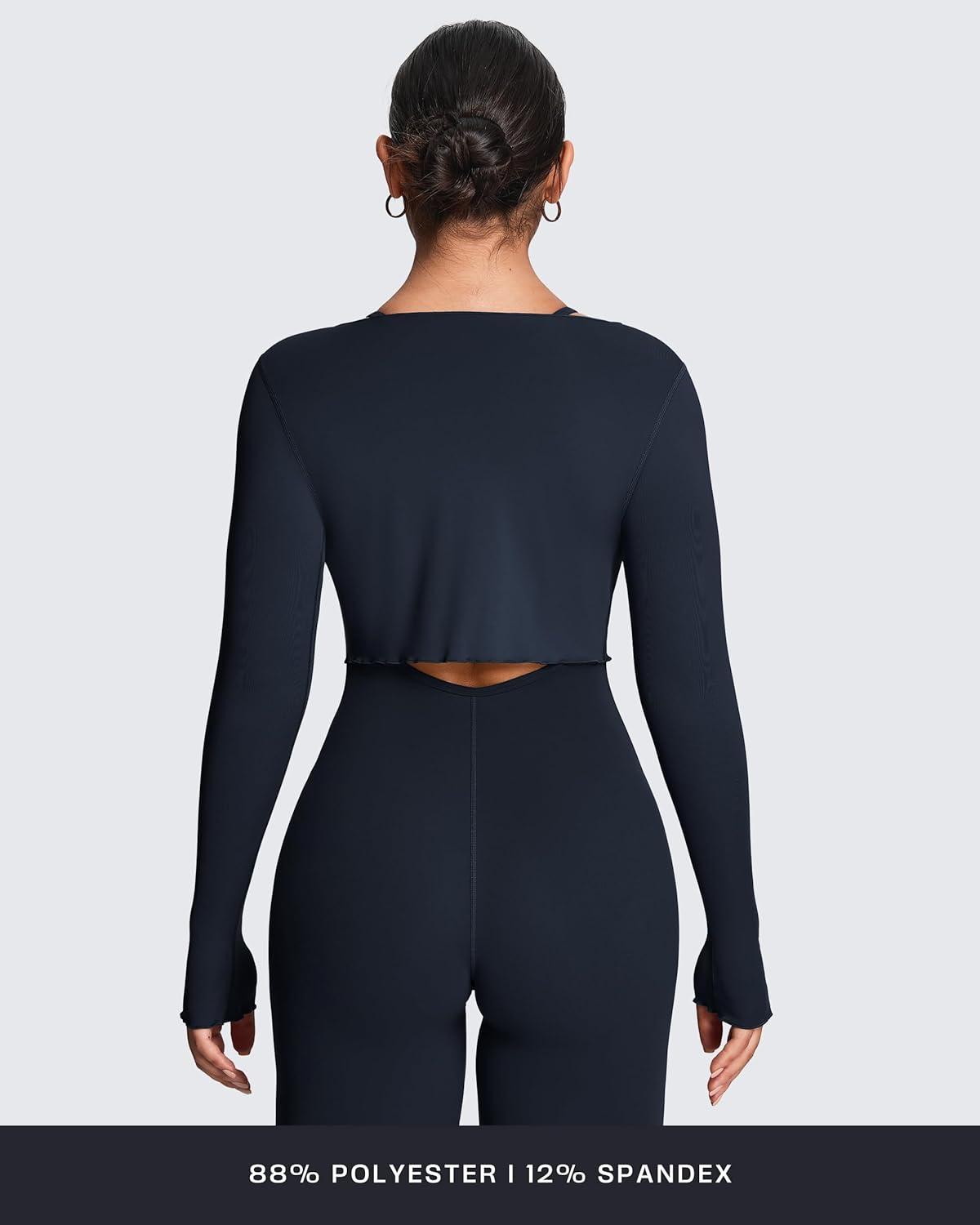 imageAoxjox Womens Athlenza Tie Front Wrap Tops Long Sleeve Shrug Crop Top Ballet Yoga Workout CardiganNavy