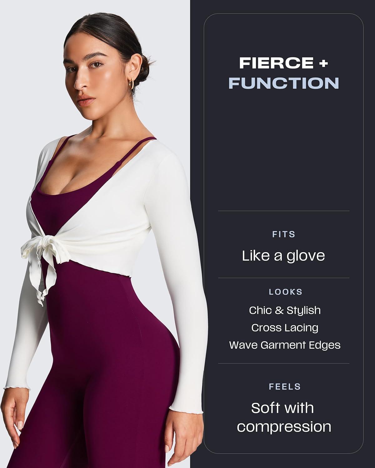 imageAoxjox Womens Athlenza Tie Front Wrap Tops Long Sleeve Shrug Crop Top Ballet Yoga Workout CardiganWhite