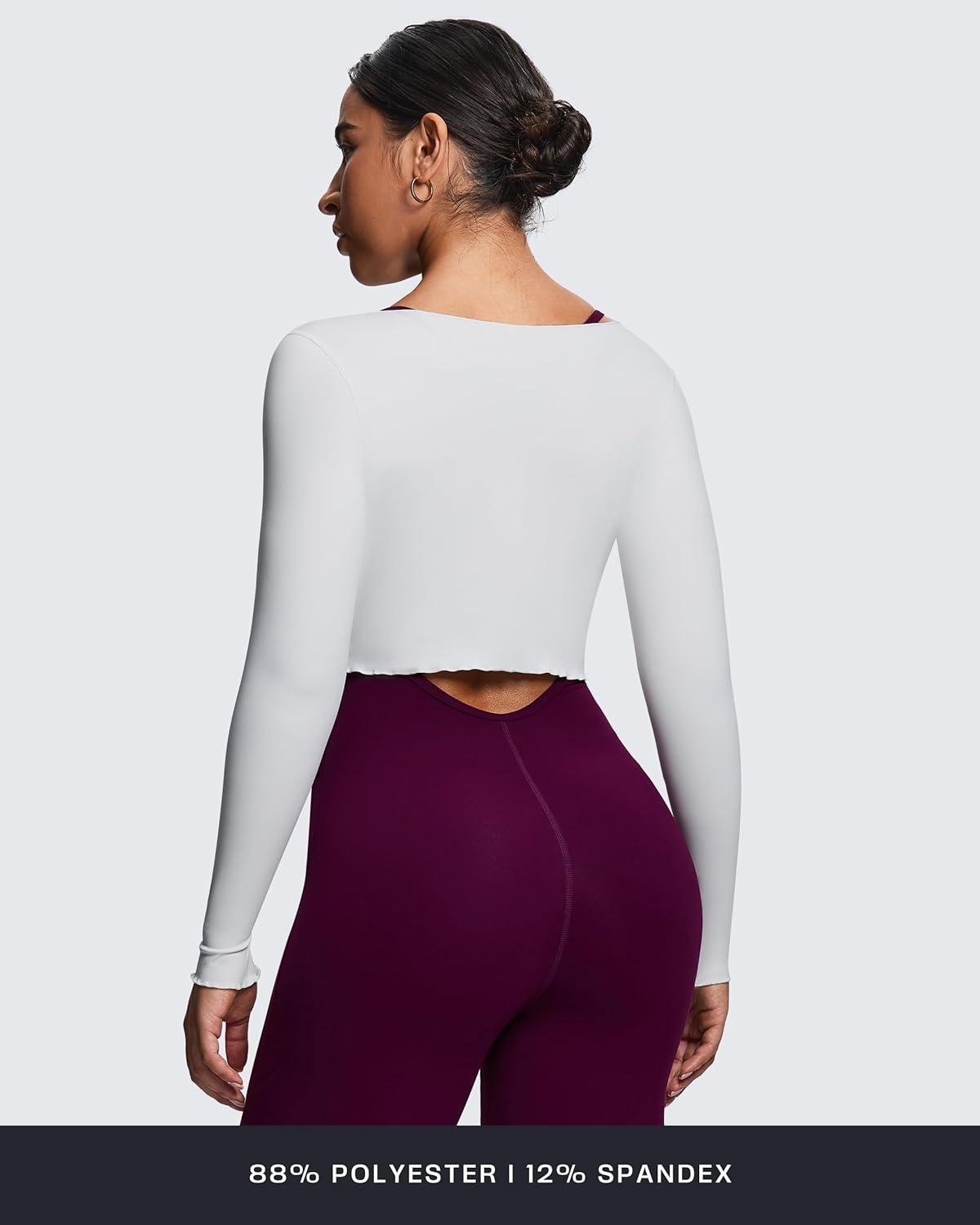 imageAoxjox Womens Athlenza Tie Front Wrap Tops Long Sleeve Shrug Crop Top Ballet Yoga Workout CardiganWhite