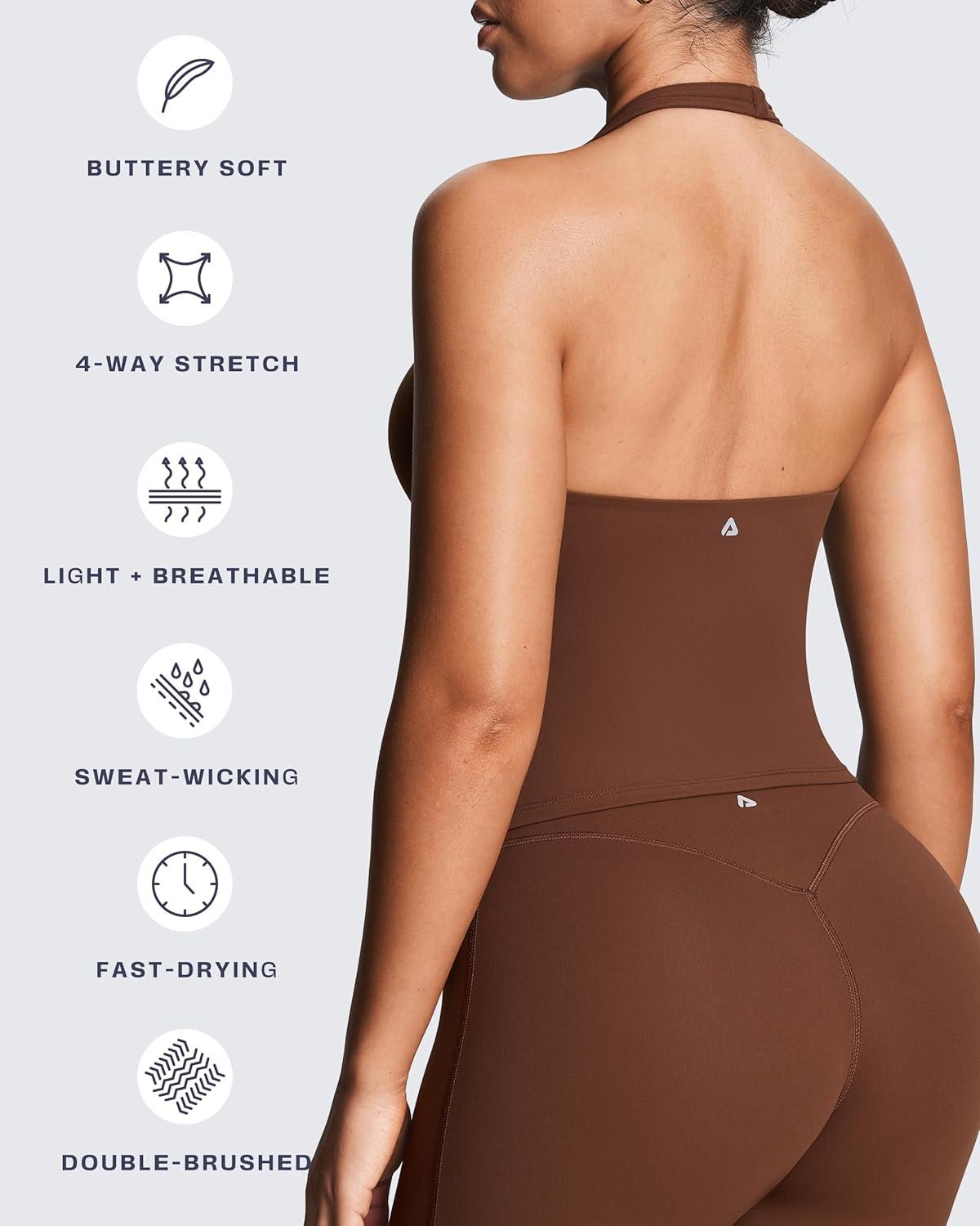 imageAoxjox Womens Sleeveless Athlenza Halter Tank Tops Workout Athletics Lumastretch Yoga Curve Longline Crop TopBrown