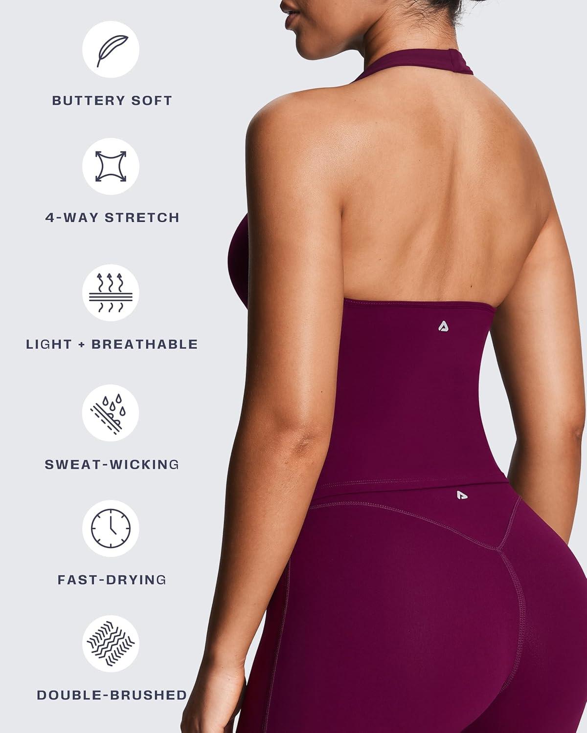 imageAoxjox Womens Sleeveless Athlenza Halter Tank Tops Workout Athletics Lumastretch Yoga Curve Longline Crop TopBurgundy