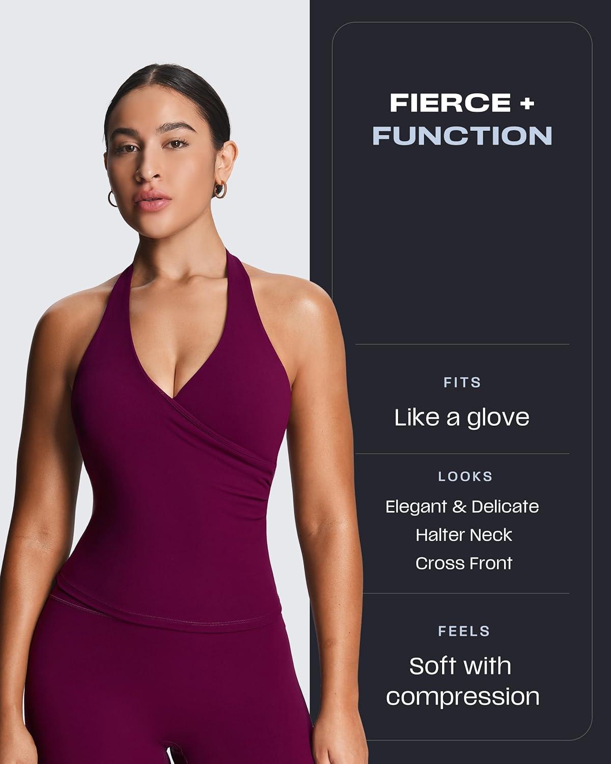 imageAoxjox Womens Sleeveless Athlenza Halter Tank Tops Workout Athletics Lumastretch Yoga Curve Longline Crop TopBurgundy