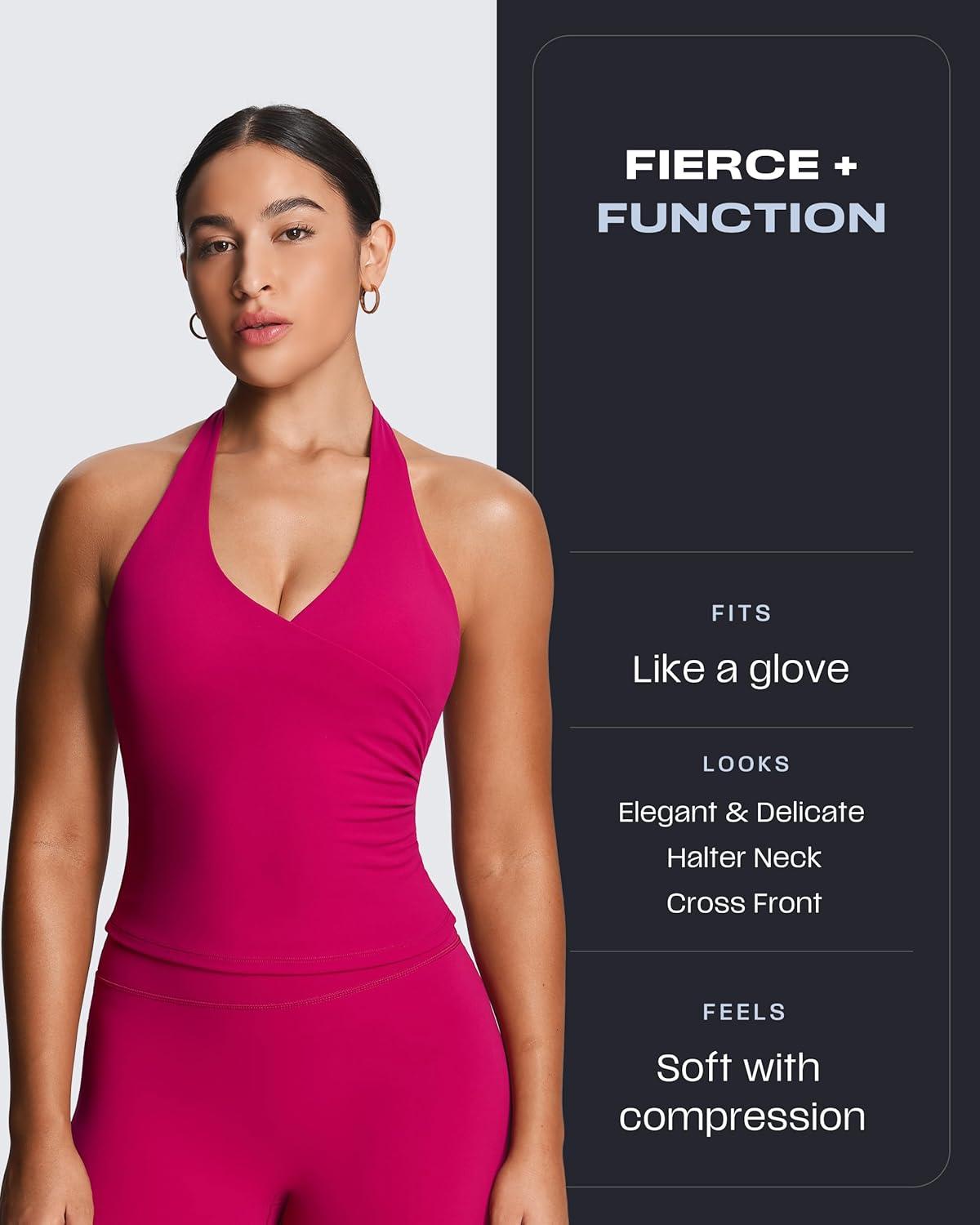 imageAoxjox Womens Sleeveless Athlenza Halter Tank Tops Workout Athletics Lumastretch Yoga Curve Longline Crop TopFuchsia