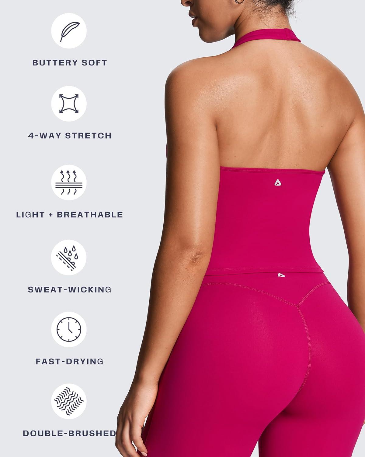 imageAoxjox Womens Sleeveless Athlenza Halter Tank Tops Workout Athletics Lumastretch Yoga Curve Longline Crop TopFuchsia