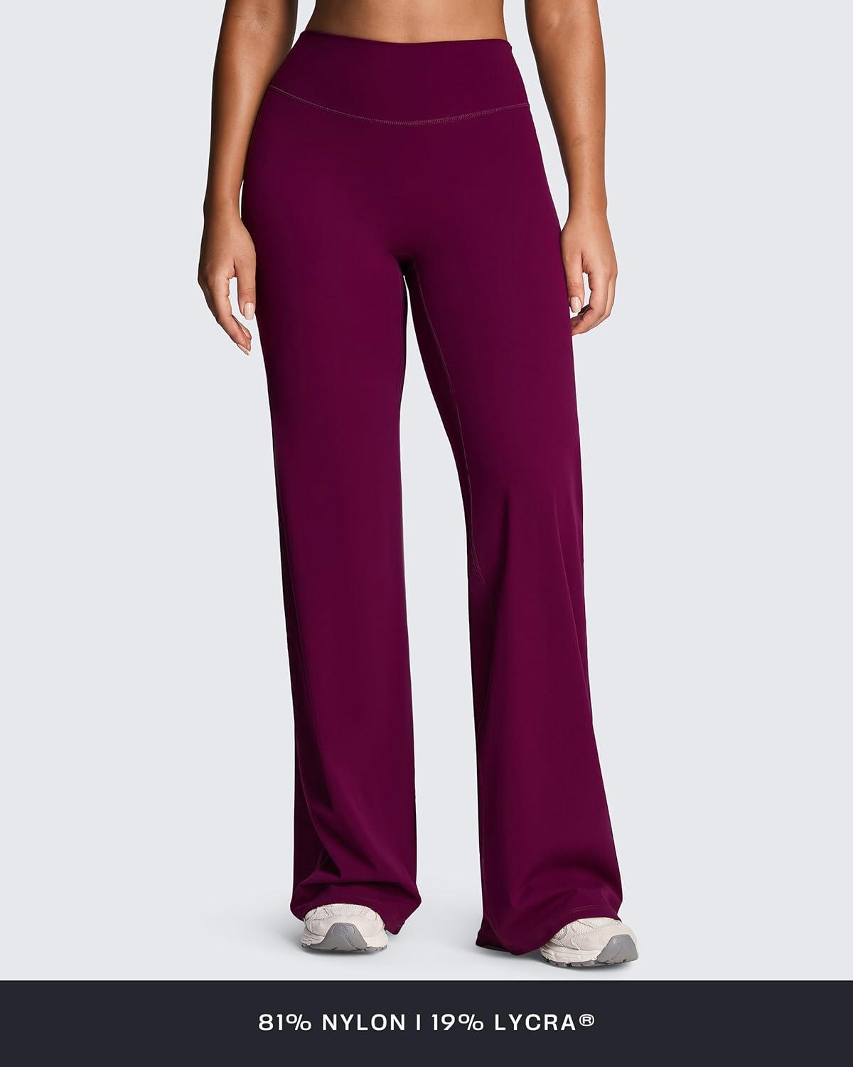 imageAoxjox Womens Workout Athlenza Straight Leg Bottoms High Waist Lumastretch Gym Yoga Pants 31quot 33quot 35quotBurgundy