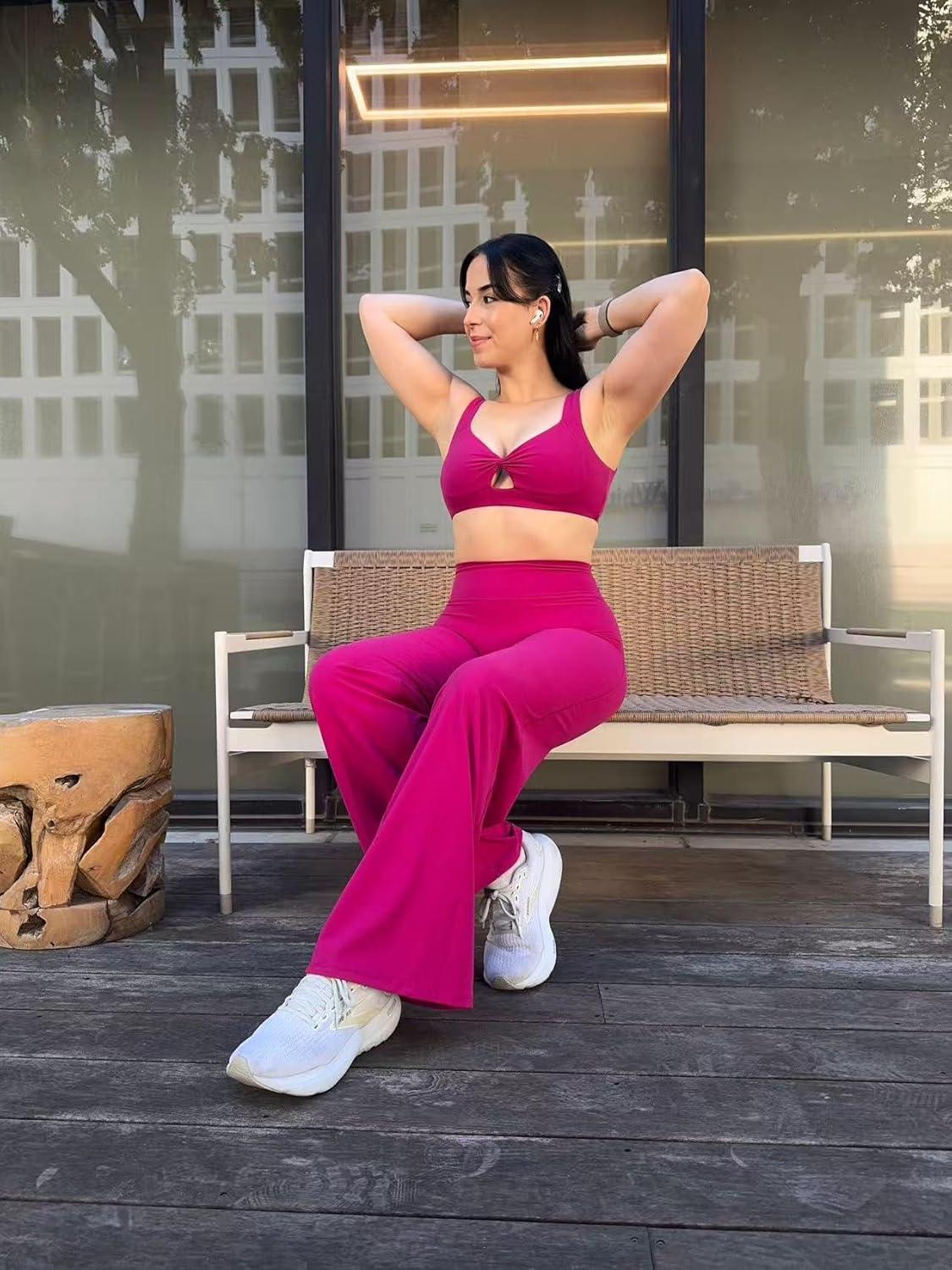 imageAoxjox Womens Workout Athlenza Straight Leg Bottoms High Waist Lumastretch Gym Yoga Pants 31quot 33quot 35quotFuchsia