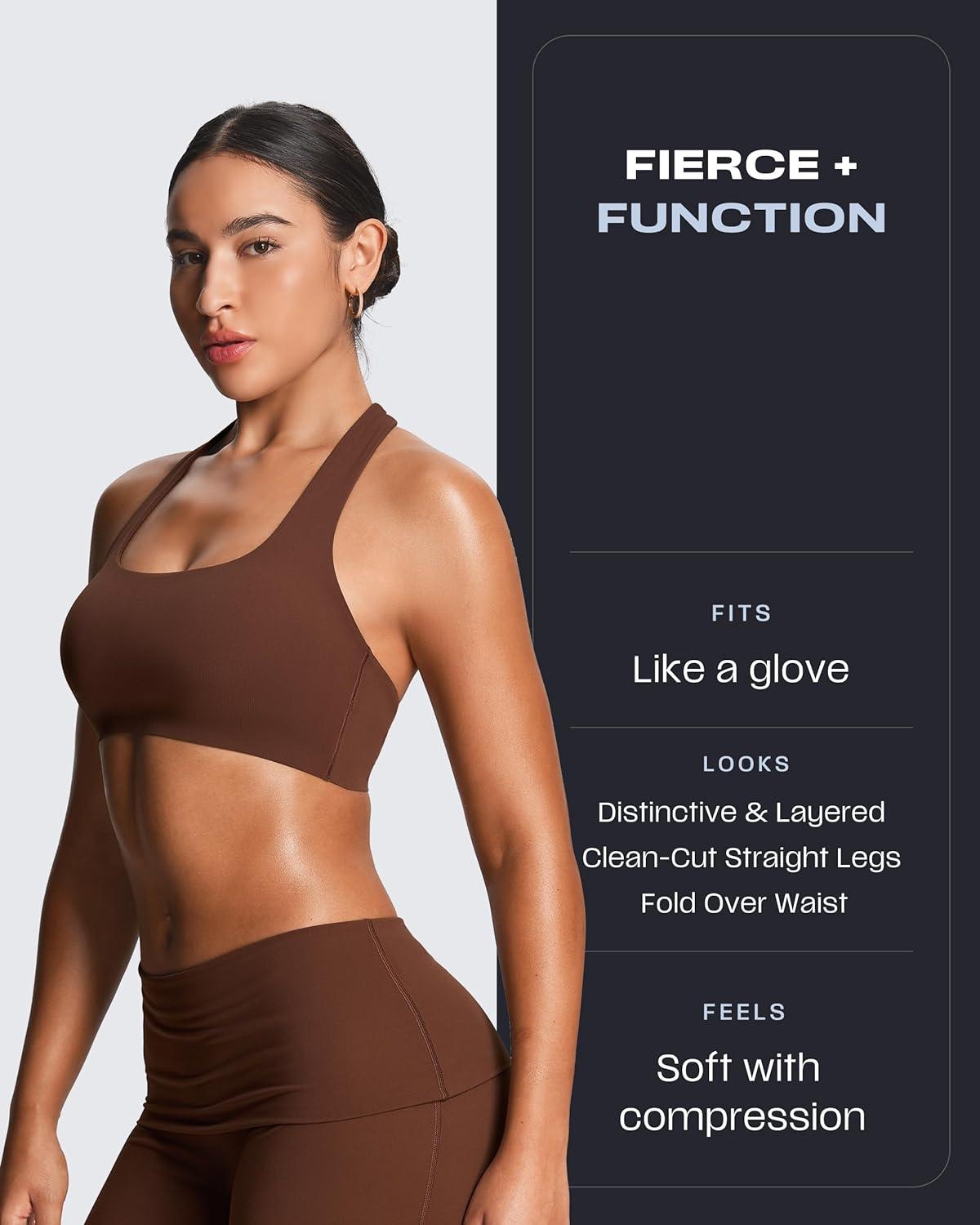 imageAoxjox Womens Workout Fold Over Waist Straight Leg Bottoms Lumastretch Gym Yoga Pants 31quot33quot35quotBrown