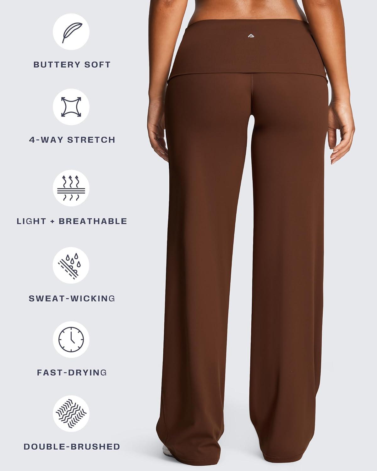 imageAoxjox Womens Workout Fold Over Waist Straight Leg Bottoms Lumastretch Gym Yoga Pants 31quot33quot35quotBrown