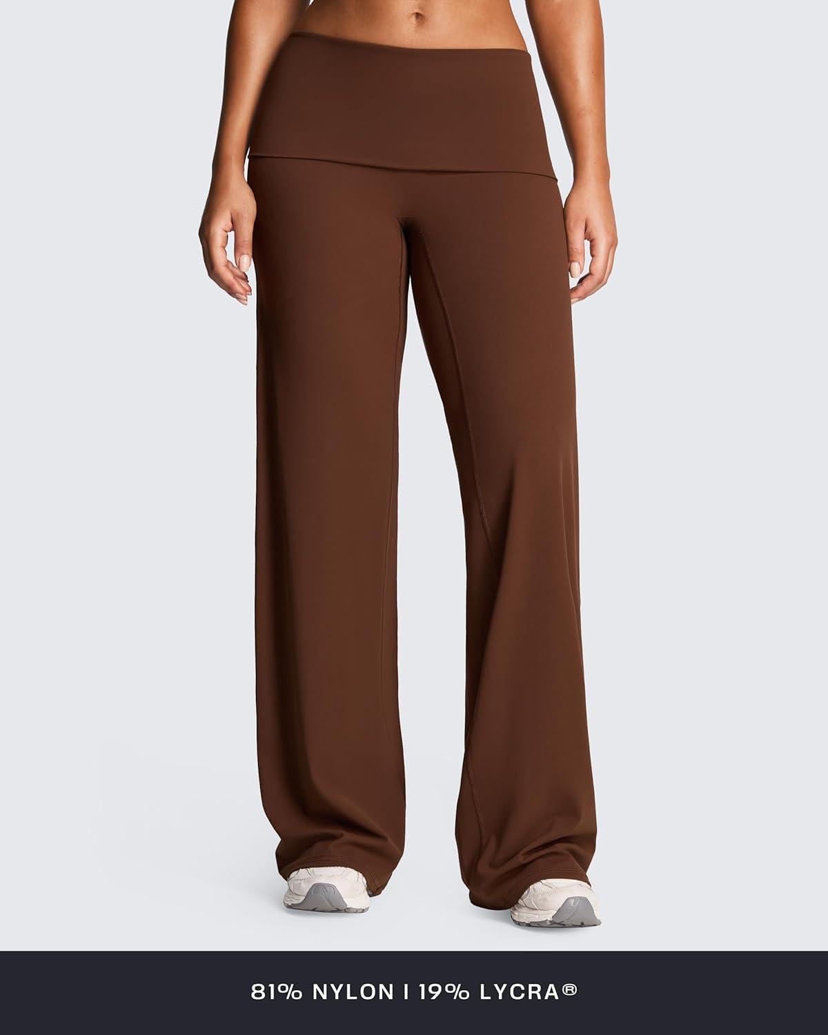 imageAoxjox Womens Workout Fold Over Waist Straight Leg Bottoms Lumastretch Gym Yoga Pants 31quot33quot35quotBrown