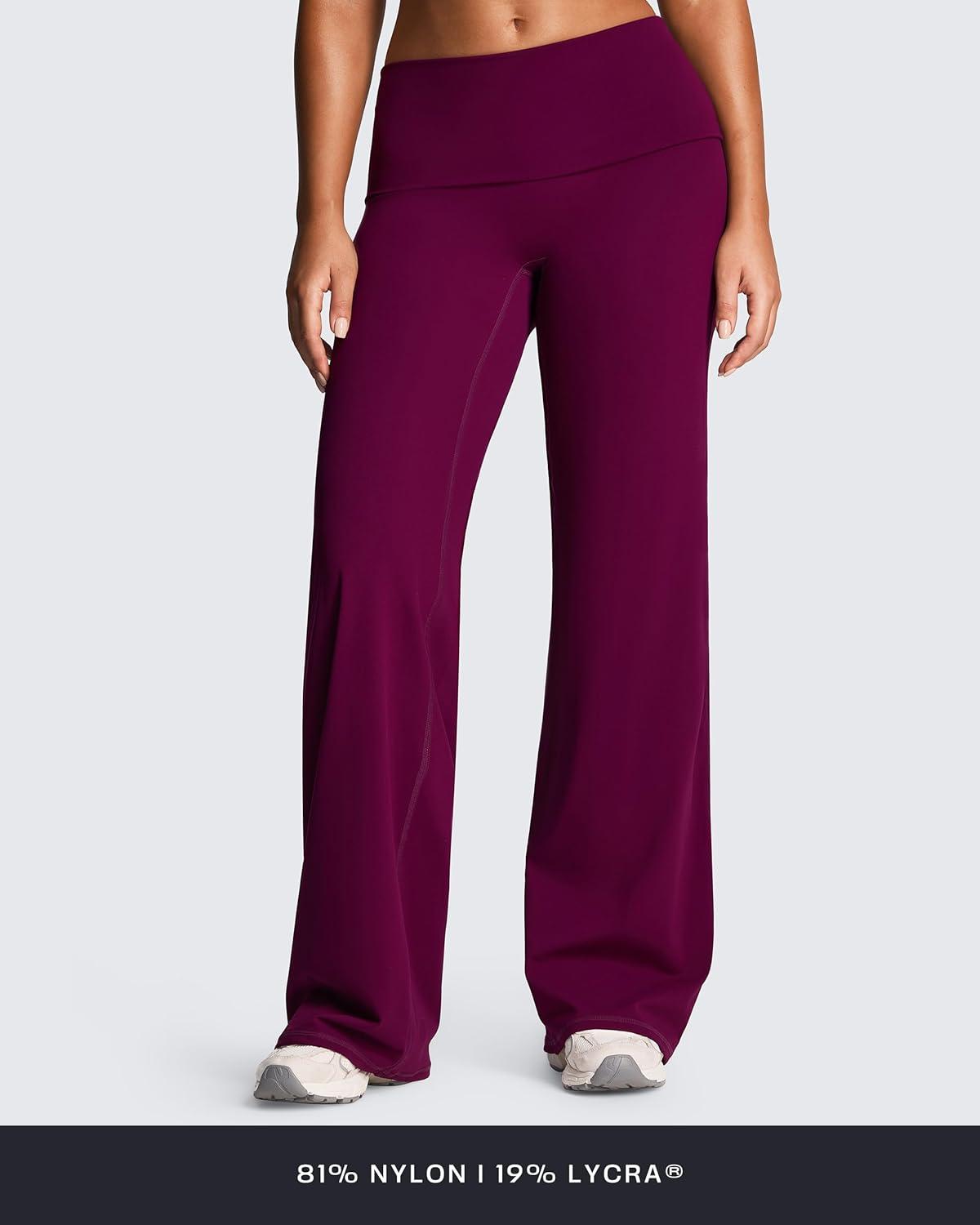 imageAoxjox Womens Workout Fold Over Waist Straight Leg Bottoms Lumastretch Gym Yoga Pants 31quot33quot35quotBurgundy