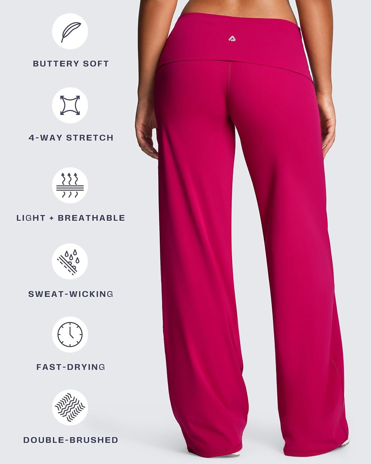 imageAoxjox Womens Workout Fold Over Waist Straight Leg Bottoms Lumastretch Gym Yoga Pants 31quot33quot35quotFuchsia