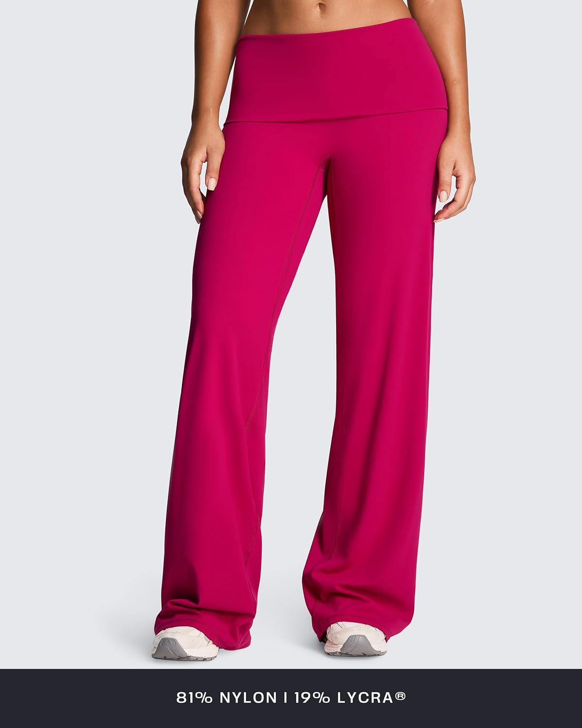 imageAoxjox Womens Workout Fold Over Waist Straight Leg Bottoms Lumastretch Gym Yoga Pants 31quot33quot35quotFuchsia