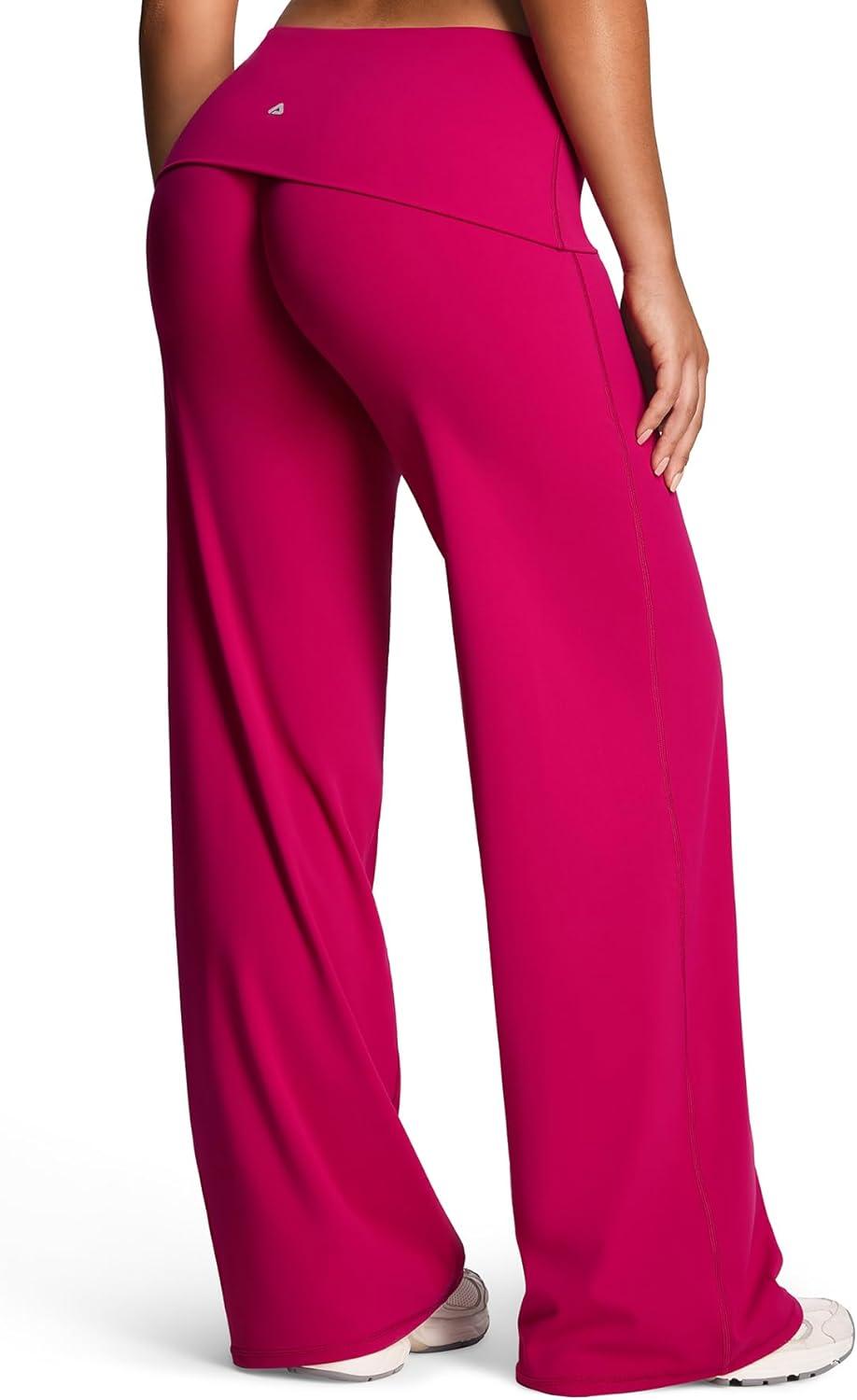 imageAoxjox Womens Workout Fold Over Waist Straight Leg Bottoms Lumastretch Gym Yoga Pants 31quot33quot35quotFuchsia