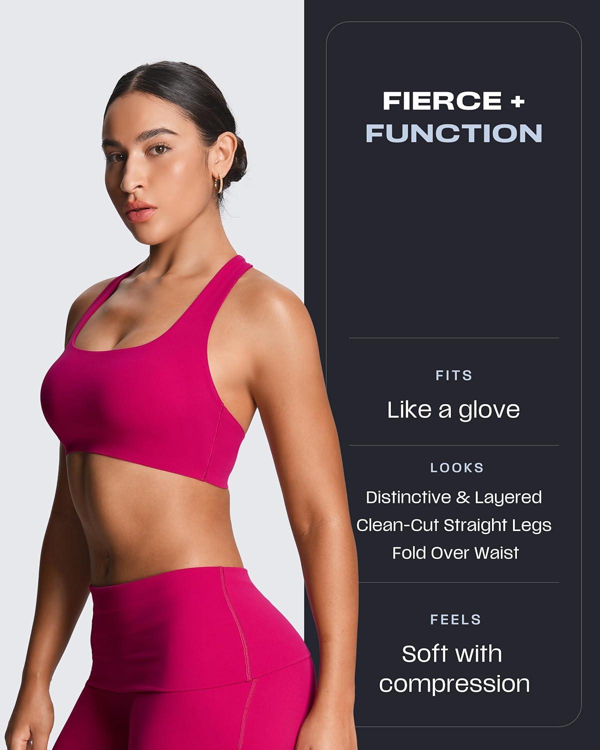 imageAoxjox Womens Workout Fold Over Waist Straight Leg Bottoms Lumastretch Gym Yoga Pants 31quot33quot35quotFuchsia