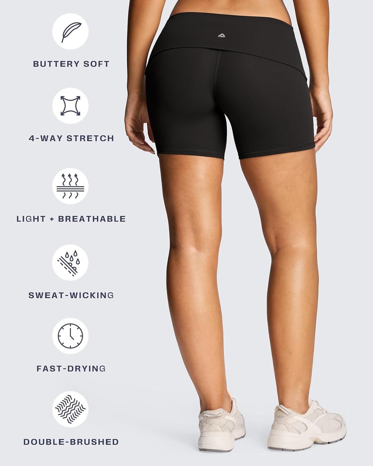 imageAoxjox Womens Workout Fold Over Yoga Shorts Folded Waistband Lumastretch Athletic Yoga Short 6quotBlack