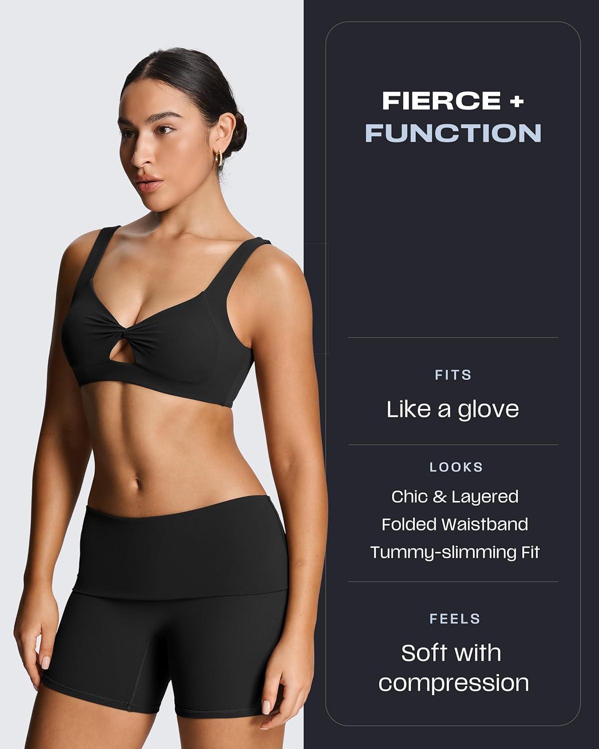 imageAoxjox Womens Workout Fold Over Yoga Shorts Folded Waistband Lumastretch Athletic Yoga Short 6quotBlack