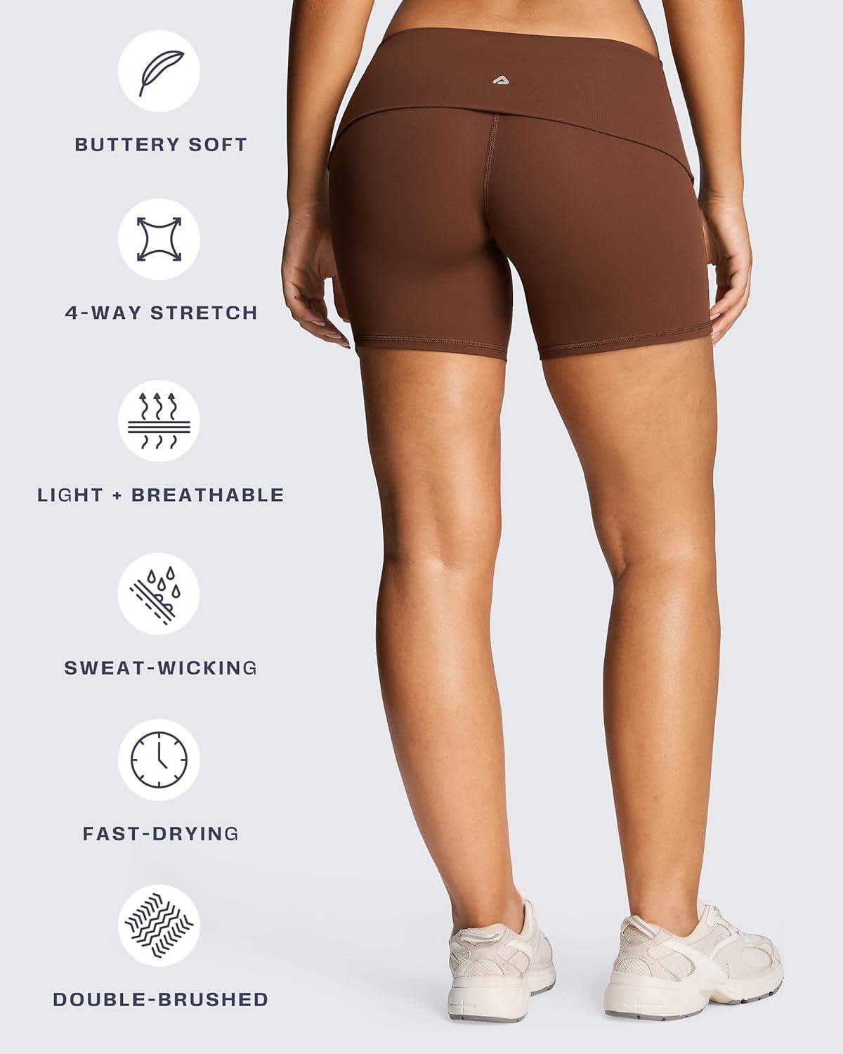 imageAoxjox Womens Workout Fold Over Yoga Shorts Folded Waistband Lumastretch Athletic Yoga Short 6quotBrown