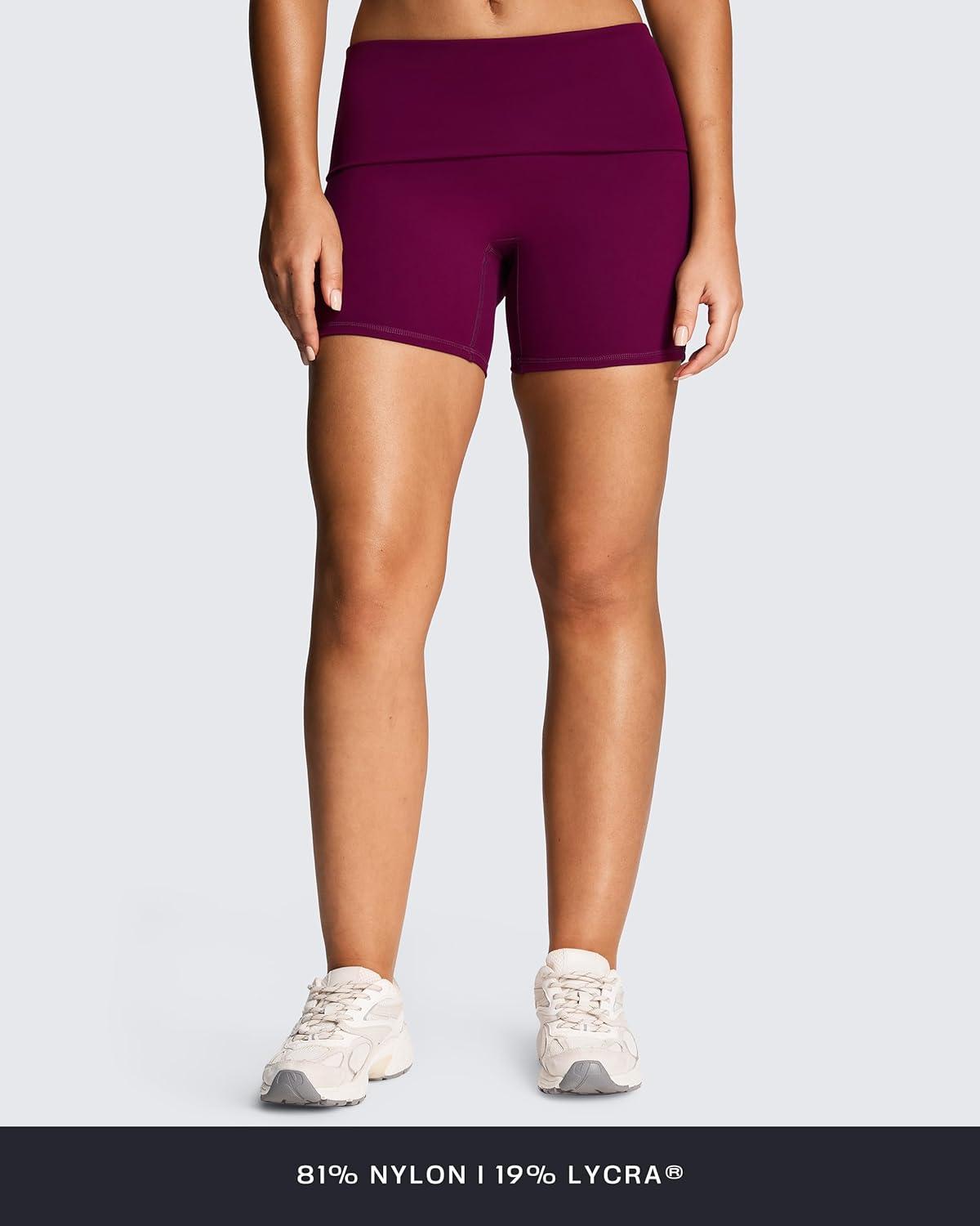 imageAoxjox Womens Workout Fold Over Yoga Shorts Folded Waistband Lumastretch Athletic Yoga Short 6quotBurgundy