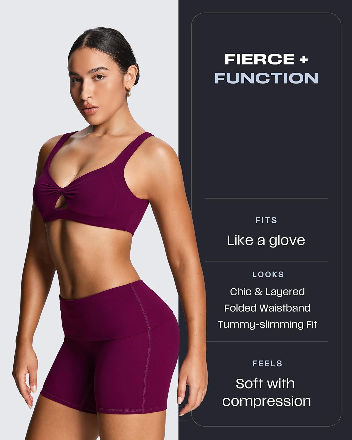 imageAoxjox Womens Workout Fold Over Yoga Shorts Folded Waistband Lumastretch Athletic Yoga Short 6quotBurgundy