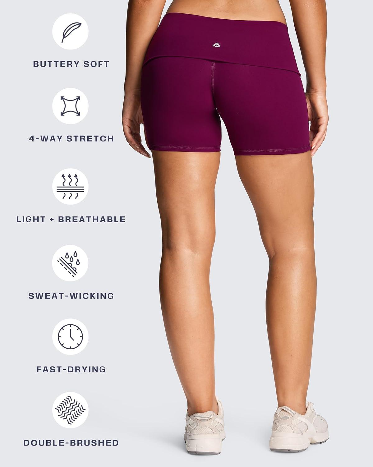 imageAoxjox Womens Workout Fold Over Yoga Shorts Folded Waistband Lumastretch Athletic Yoga Short 6quotBurgundy